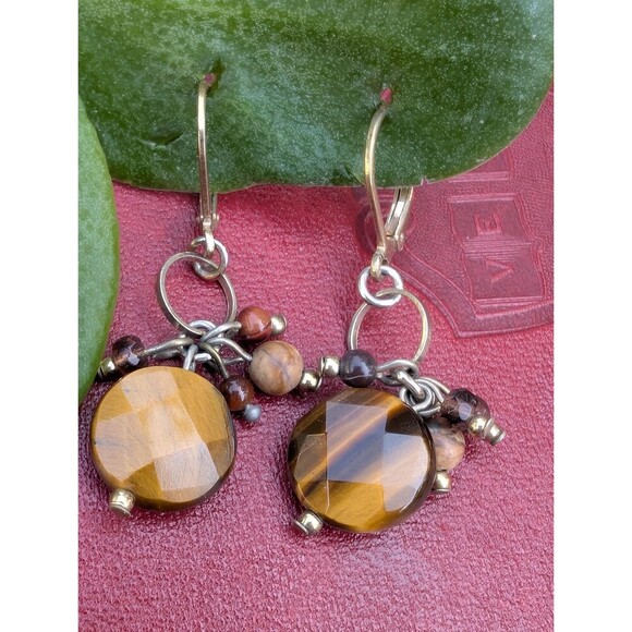 Vintage Tigers Eye & Jasper Earrings - Picture 1 of 10